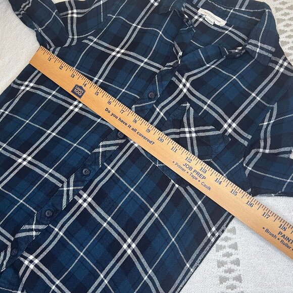 Beach Lunch Lounge Flannel Plaid Button Down Shirt Blue Cozycore Lumberjack - Picture 10 of 10